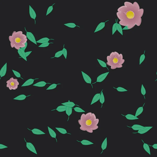 Bloemen Met Groene Bladeren Vrije Samenstelling Vector Illustratie — Stockvector