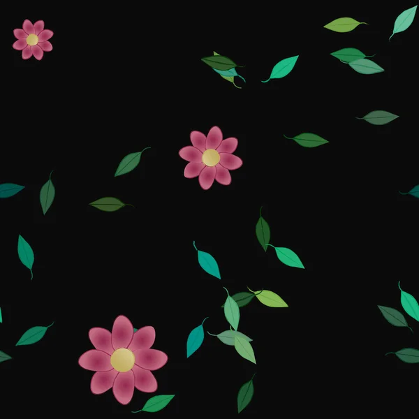 Composition Design Avec Fleurs Simples Feuilles Vertes Illustration Vectorielle — Image vectorielle