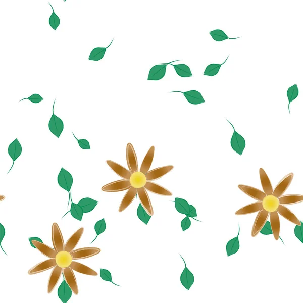 Composição Design Com Flores Simples Folhas Verdes Ilustração Vetorial — Vetor de Stock