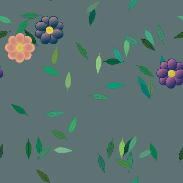 Flores Con Hojas Verdes Composición Libre Ilustración Vectorial — Archivo Imágenes Vectoriales