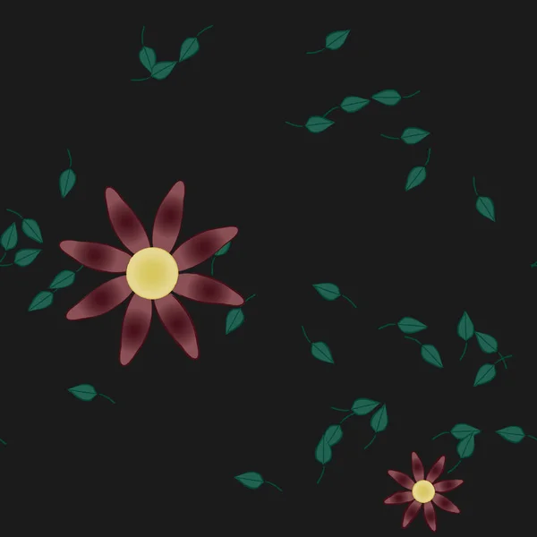 Flores Con Hojas Verdes Composición Libre Ilustración Vectorial — Vector de stock