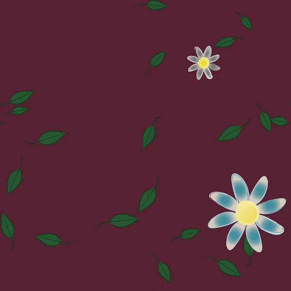 Σύνθεση Σχεδίου Απλά Λουλούδια Και Πράσινα Φύλλα Διανυσματική Απεικόνιση — Διανυσματικό Αρχείο