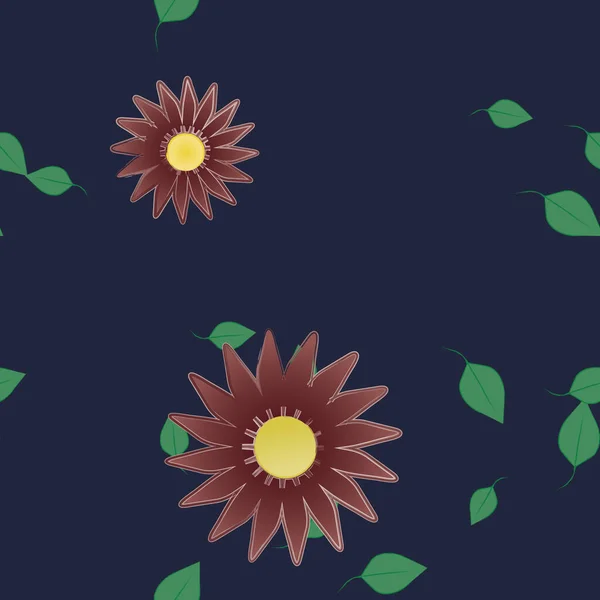 Composition Design Avec Fleurs Simples Feuilles Vertes Illustration Vectorielle — Image vectorielle