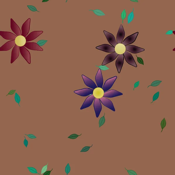 Composição Design Com Flores Simples Folhas Verdes Ilustração Vetorial — Vetor de Stock