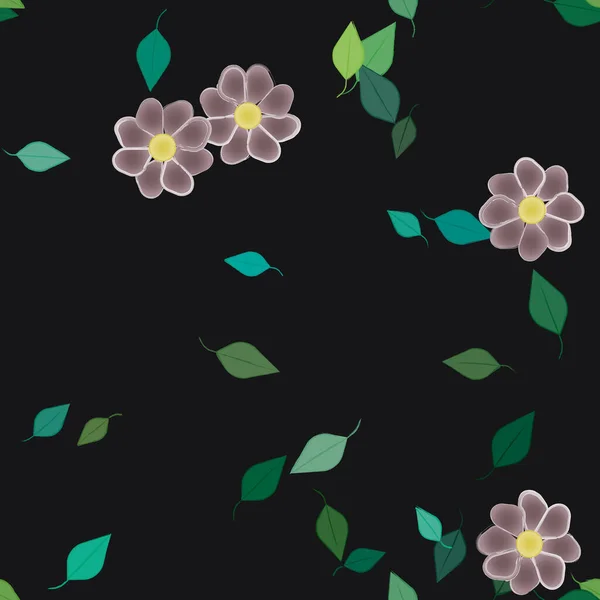 Flores Con Hojas Verdes Composición Libre Ilustración Vectorial — Vector de stock