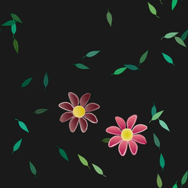 Bloemen Met Groene Bladeren Vrije Samenstelling Vector Illustratie — Stockvector