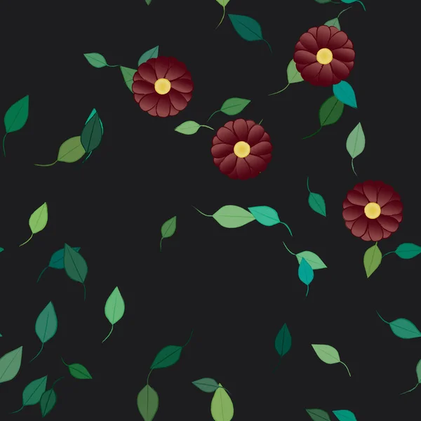 Bloemen Met Groene Bladeren Vrije Samenstelling Vector Illustratie — Stockvector