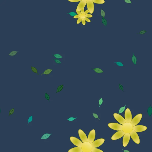 Bloemen Met Groene Bladeren Vrije Samenstelling Vector Illustratie — Stockvector