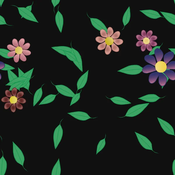 Composition Design Avec Fleurs Simples Feuilles Vertes Illustration Vectorielle — Image vectorielle