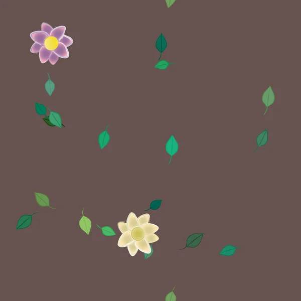 Zöld Levelű Virágok Szabad Összetételben Vektor Illusztráció — Stock Vector