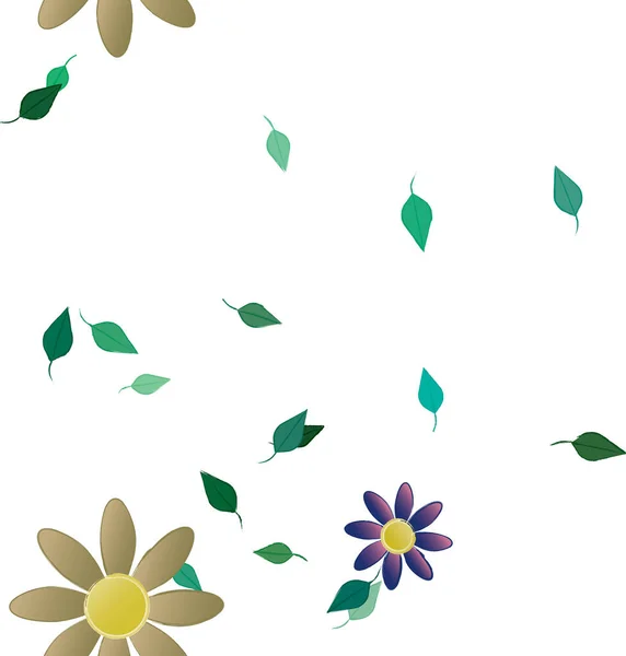 Flowers Green Leaves Free Composition Vector Illustration — Stock Vector
