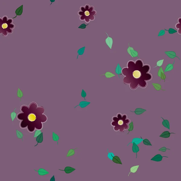 Flores Simples Con Hojas Verdes Composición Libre Ilustración Vectorial — Vector de stock