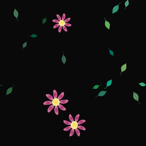 Hermosa Composición Con Flores Colores Simples Hojas Verdes Fondo Ilustración — Vector de stock