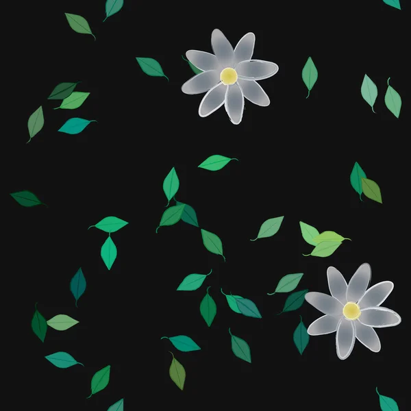 Composición Diseño Con Flores Simples Hojas Verdes Ilustración Vectorial — Vector de stock