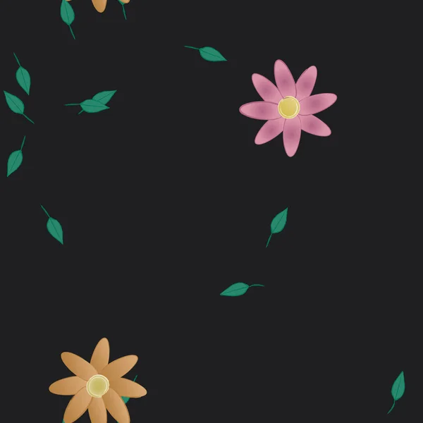 Composição Design Com Flores Simples Folhas Verdes Ilustração Vetorial —  Vetores de Stock