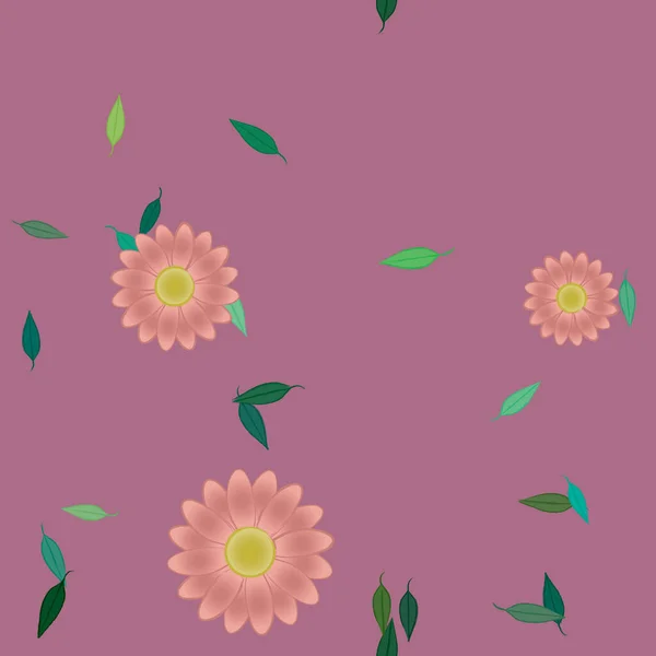 Flores Con Hojas Verdes Composición Libre Ilustración Vectorial — Vector de stock