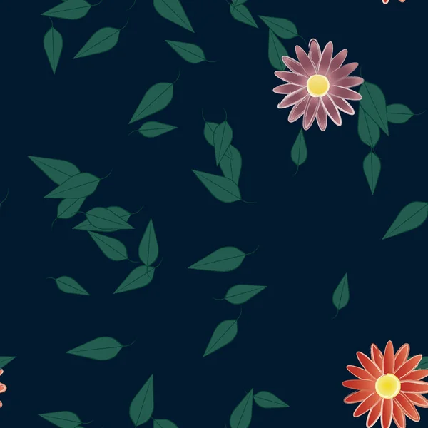 Hermosa Composición Con Flores Colores Simples Hojas Verdes Fondo Ilustración — Archivo Imágenes Vectoriales