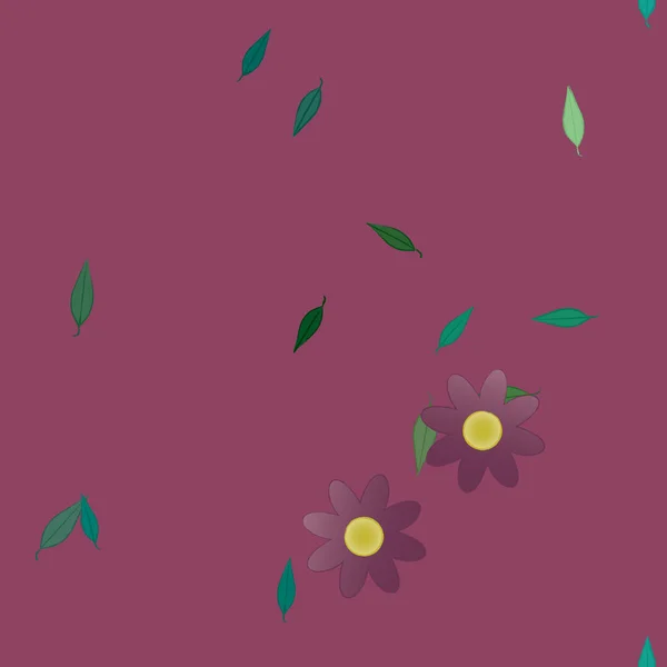 Fleurs Simples Avec Des Feuilles Vertes Composition Libre Illustration Vectorielle — Image vectorielle