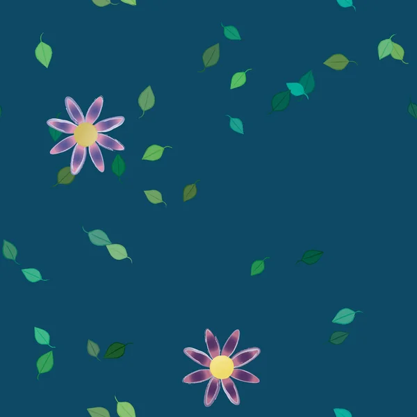 Hermosa Composición Con Flores Colores Simples Hojas Verdes Fondo Ilustración — Vector de stock