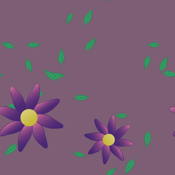 Bloemen Met Groene Bladeren Vrije Samenstelling Vector Illustratie — Stockvector