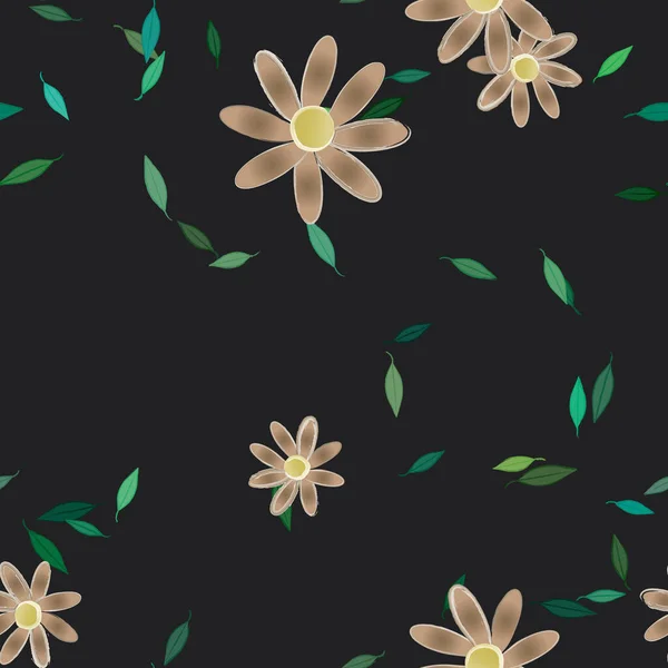 Flores Con Hojas Verdes Composición Libre Ilustración Vectorial — Vector de stock