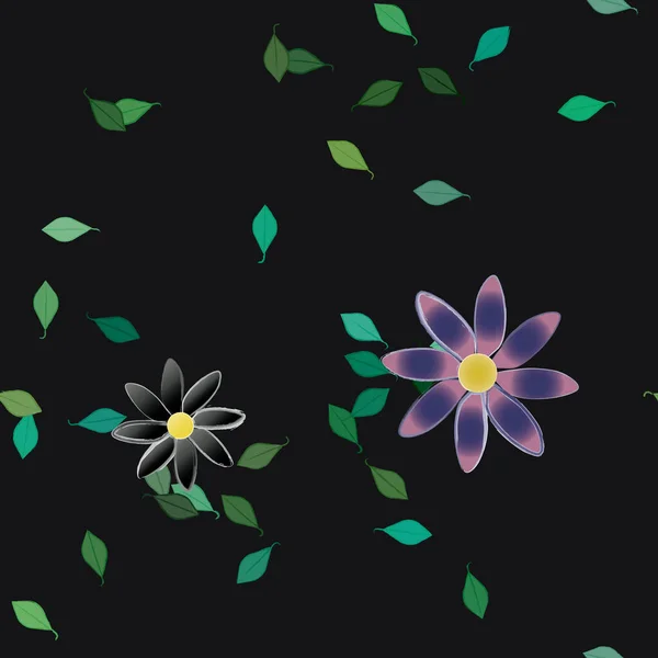 Hermosa Composición Con Flores Colores Simples Hojas Verdes Fondo Ilustración — Vector de stock