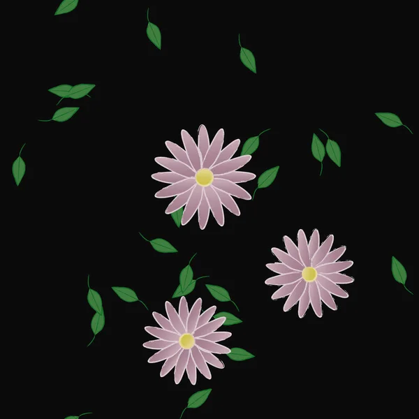 Fleurs Simples Avec Des Feuilles Vertes Composition Libre Illustration Vectorielle — Image vectorielle