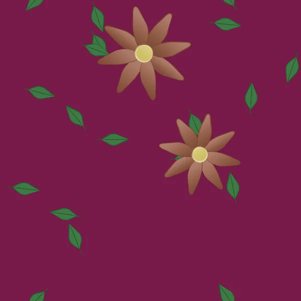 Fleurs Simples Avec Des Feuilles Vertes Composition Libre Illustration Vectorielle — Image vectorielle