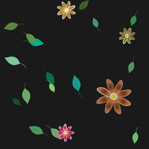 Bloemen Met Groene Bladeren Vrije Samenstelling Vector Illustratie — Stockvector