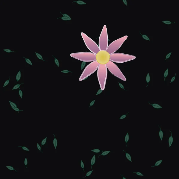 Flores Simples Con Hojas Verdes Composición Libre Ilustración Vectorial — Archivo Imágenes Vectoriales