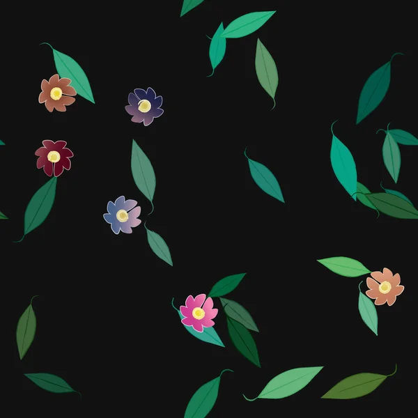 Composizione Design Con Fiori Semplici Foglie Verdi Illustrazione Vettoriale — Vettoriale Stock