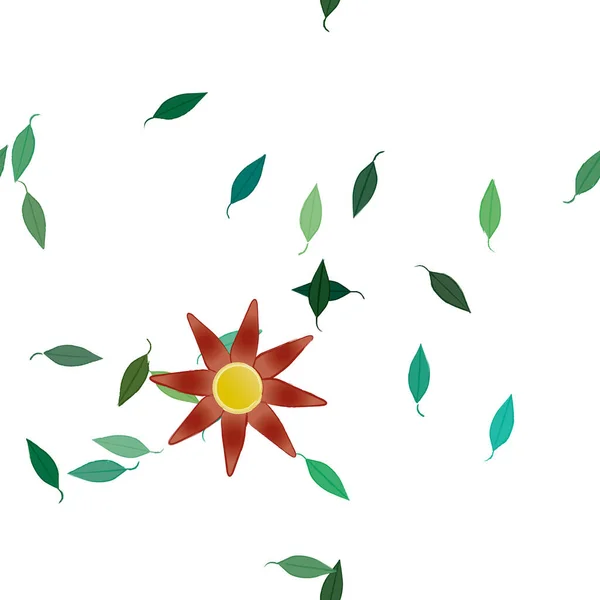 Flores Simples Con Hojas Verdes Composición Libre Ilustración Vectorial — Vector de stock