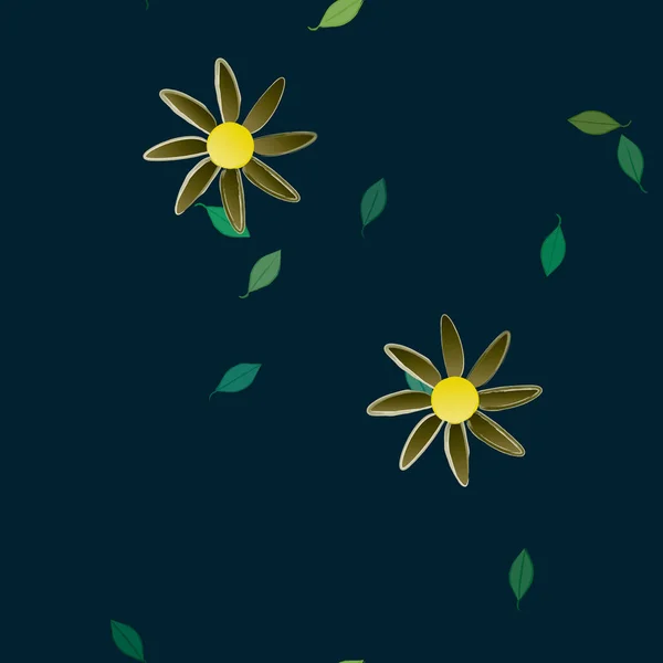 Composição Design Com Flores Simples Folhas Verdes Ilustração Vetorial — Vetor de Stock