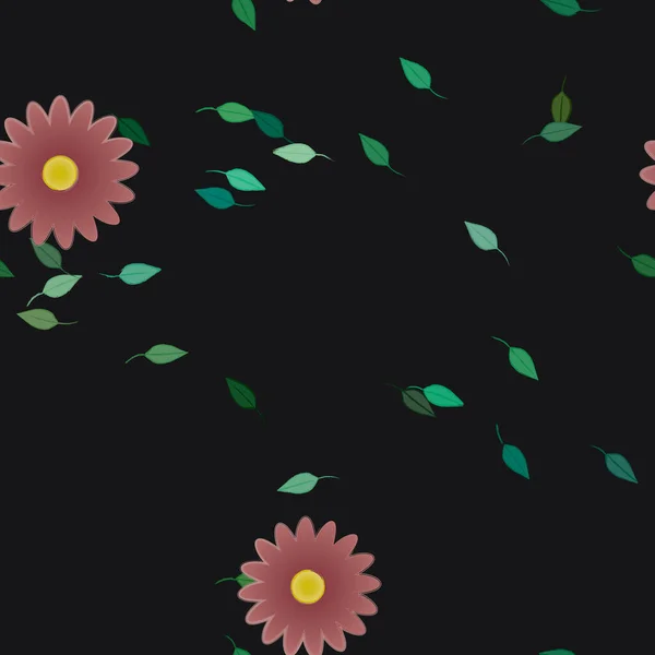 Fleurs Simples Avec Des Feuilles Vertes Composition Libre Illustration Vectorielle — Image vectorielle