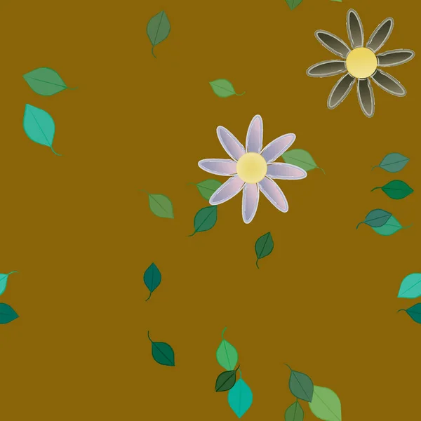 Flores Simples Con Hojas Verdes Composición Libre Ilustración Vectorial — Archivo Imágenes Vectoriales