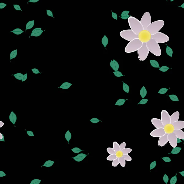 Bloemen Met Groene Bladeren Vrije Samenstelling Vector Illustratie — Stockvector