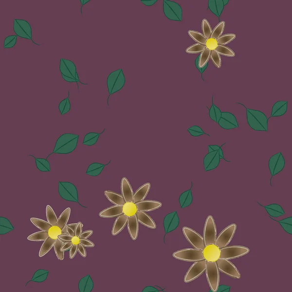 Fleurs Simples Avec Des Feuilles Vertes Composition Libre Illustration Vectorielle — Image vectorielle