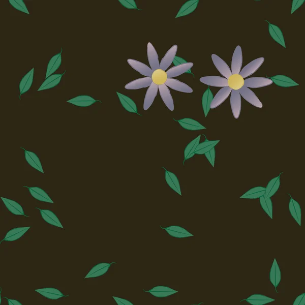 Flores Con Hojas Verdes Composición Libre Ilustración Vectorial — Archivo Imágenes Vectoriales