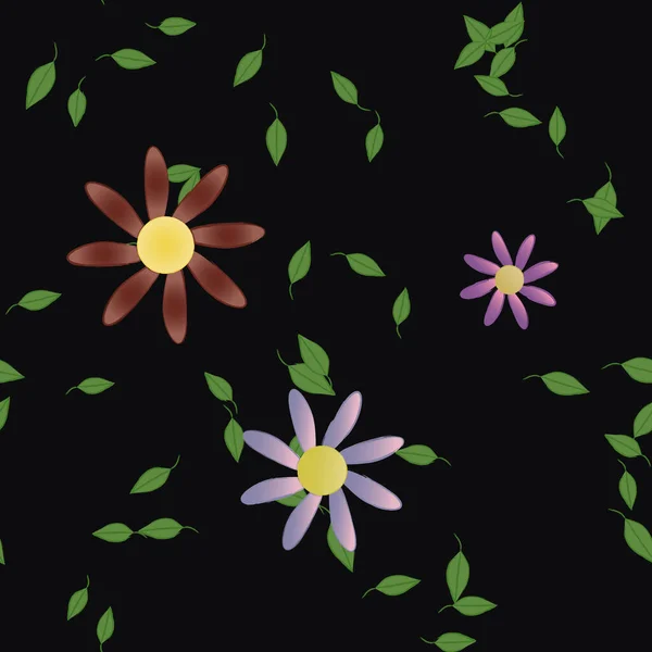 Flores Con Hojas Verdes Composición Libre Ilustración Vectorial — Archivo Imágenes Vectoriales