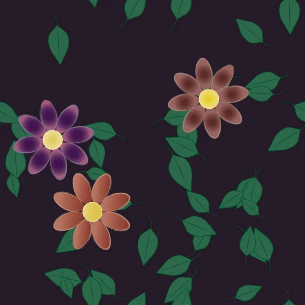 Bloemen Met Groene Bladeren Vrije Samenstelling Vector Illustratie — Stockvector