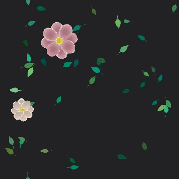 Composición Libre Con Flores Colores Simples Hojas Verdes Para Papel — Vector de stock