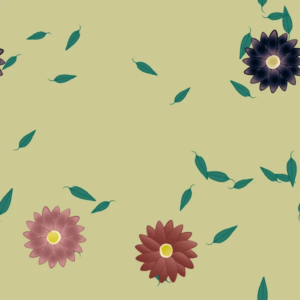 Flores Con Hojas Verdes Composición Libre Ilustración Vectorial — Vector de stock