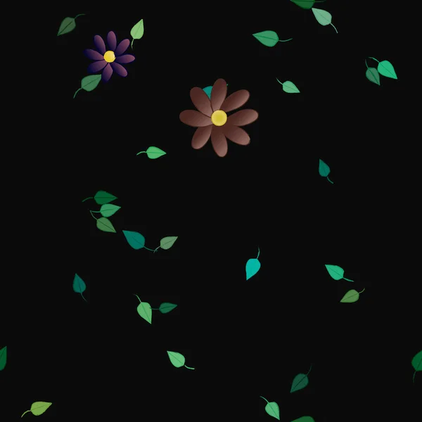 Composição Bonita Com Flores Coloridas Simples Folhas Verdes Fundo Ilustração — Vetor de Stock