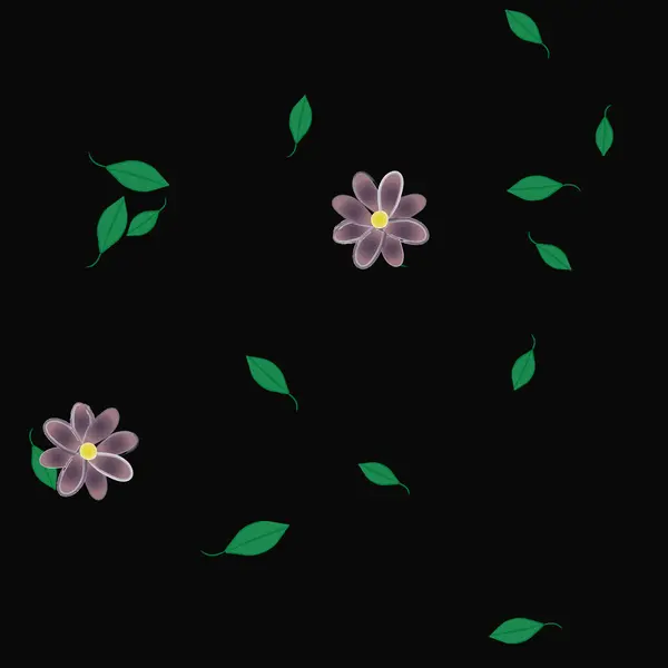 Fleurs Simples Avec Des Feuilles Vertes Composition Libre Illustration Vectorielle — Image vectorielle