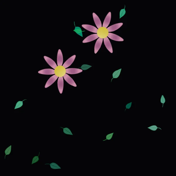 Flores Con Hojas Verdes Composición Libre Ilustración Vectorial — Vector de stock