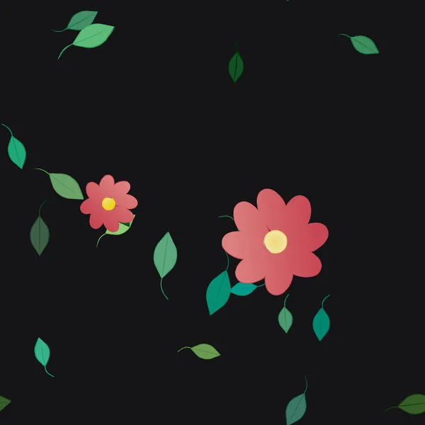 Flores Con Hojas Verdes Composición Libre Ilustración Vectorial — Vector de stock