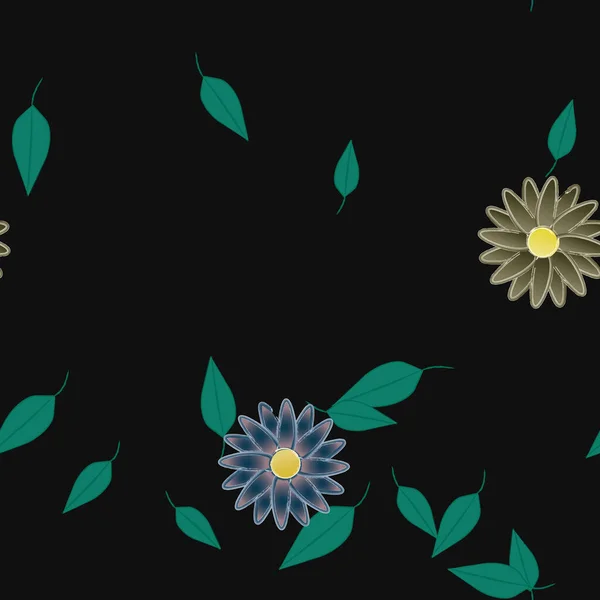 Composición Diseño Con Flores Simples Hojas Verdes Ilustración Vectorial — Archivo Imágenes Vectoriales