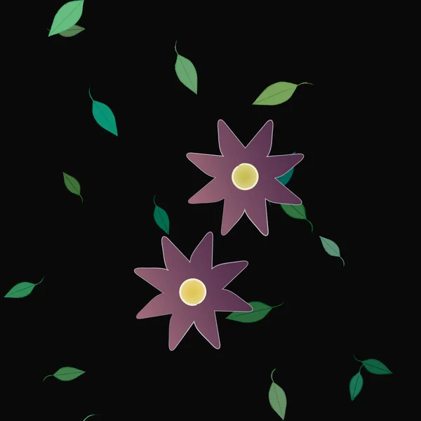 Composición Libre Con Flores Colores Simples Hojas Verdes Para Papel — Vector de stock