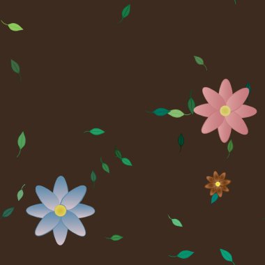 Basit çiçek ve yeşil yapraklı tasarım kompozisyonu, vektör illüstrasyonu