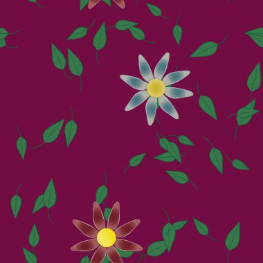 Serbest kompozisyonda yeşil yapraklı çiçekler, vektör illüstrasyonu